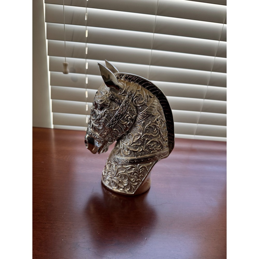 Silver Embossed Horse Head Bust Decorative Equestrian Figurine Statue 9.5 Inch - Picture 2 of 4